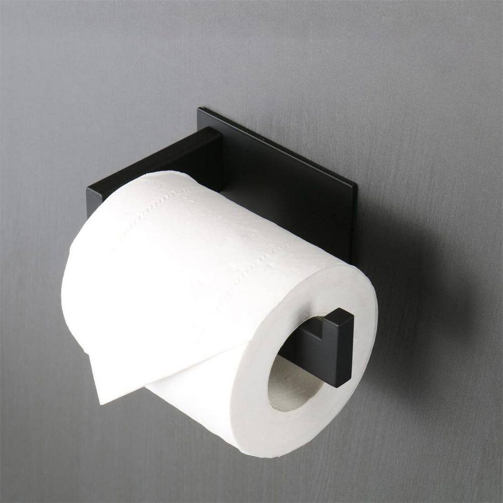 None Self Adhesive Stainless Steel Toilet Paper Holder in Matte Black
