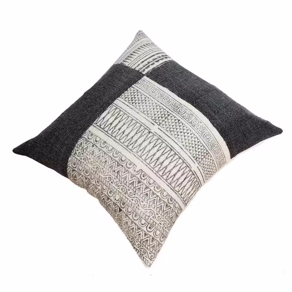 THE URBAN PORT Gray and Off White Classic Kilim Pattern 24 in. x 24 in. Square Handwoven Cotton Accent Throw Pillow, (Set of 2)