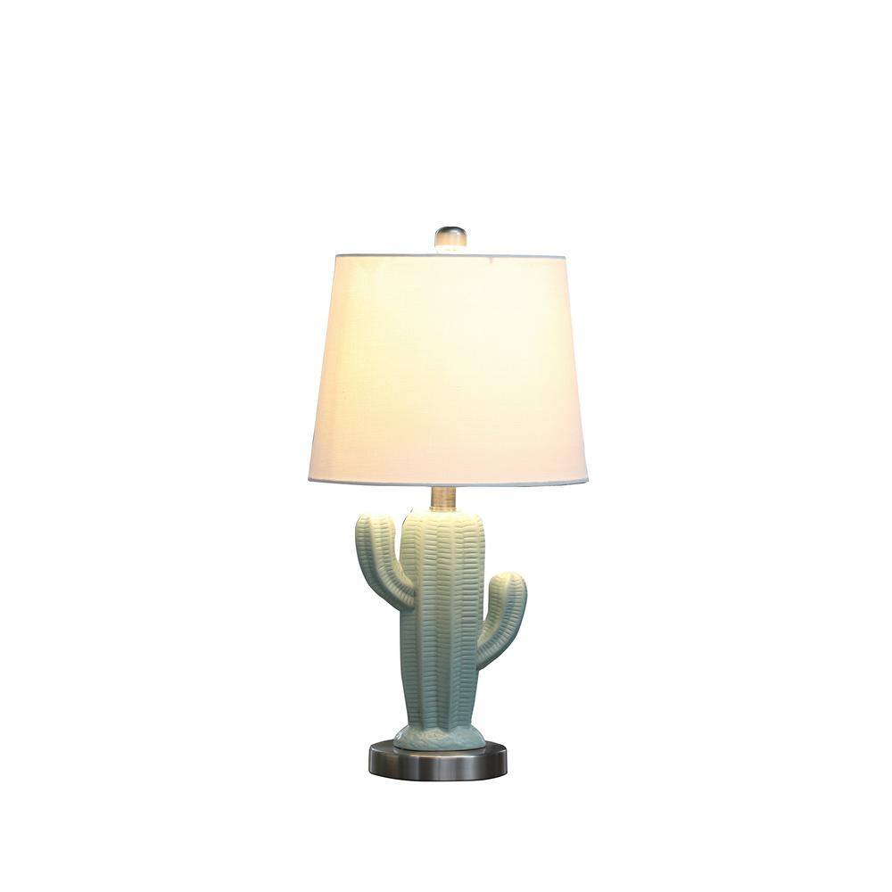 ORE International Southwest 22 in. Teal Ceramic Cactus Plant Metal Table Lamp