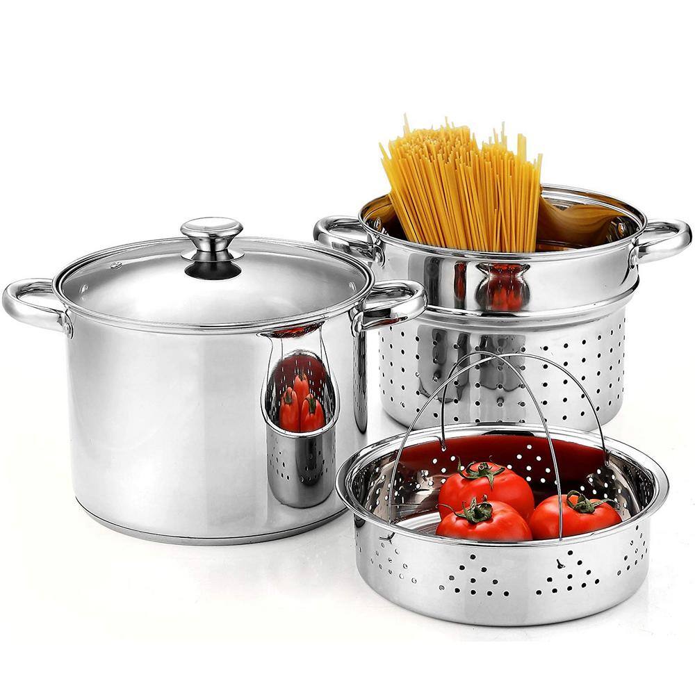 Cook N Home Stainless Steel 4-Piece 8 Qt. Pasta Cooker Steamer Multi-Pots
