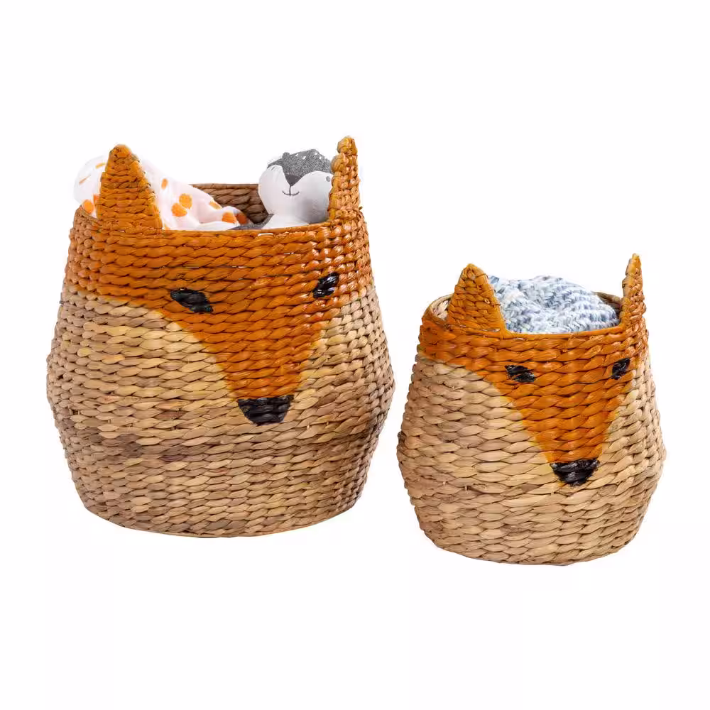 Honey-Can-Do Natural Water Hyacinth Fox Face Storage Baskets (Set of 2)