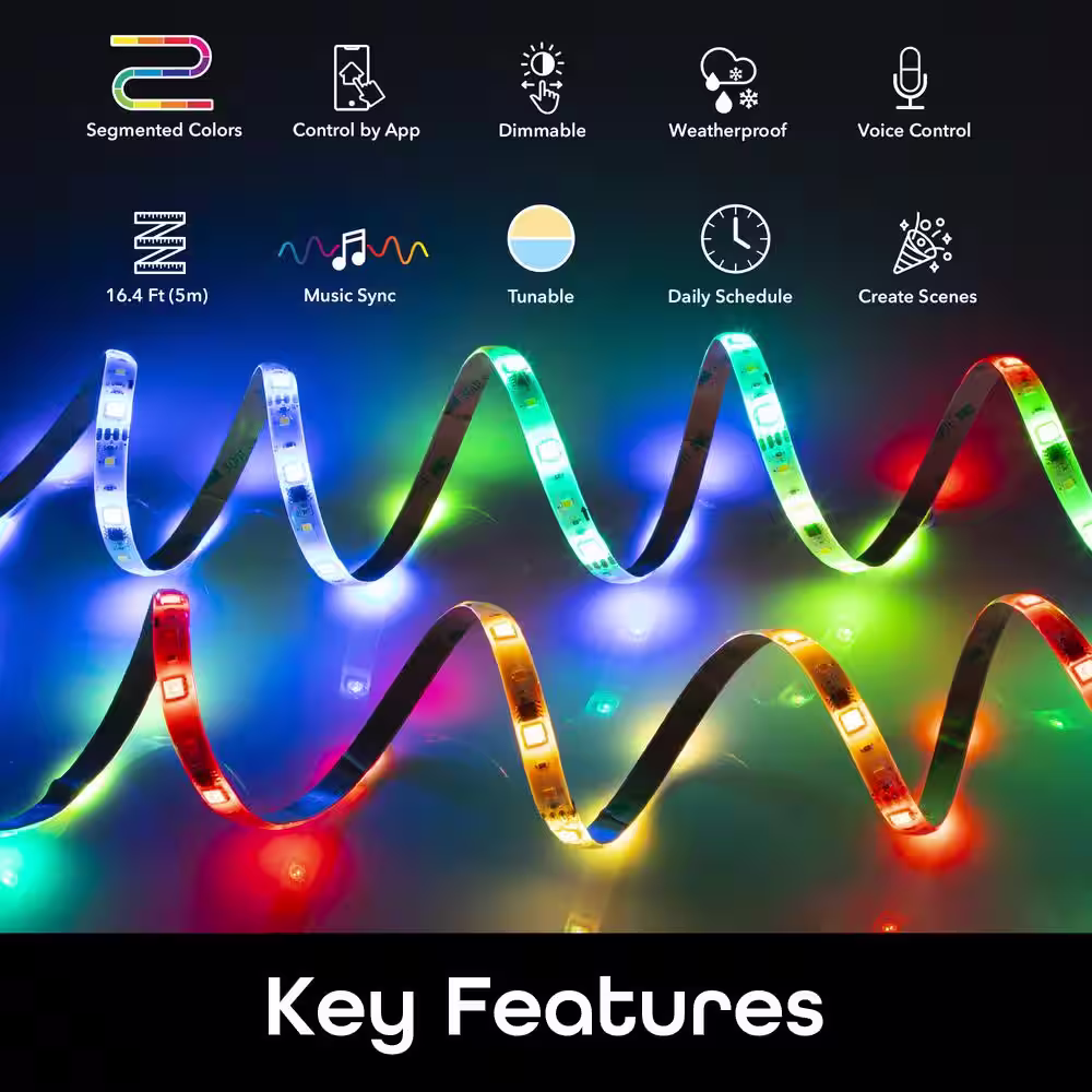 Geeni 16.4 ft. Prisma Symphony Smart LED Strip Light, RGBIC Color Changing with App Control and Music Sync