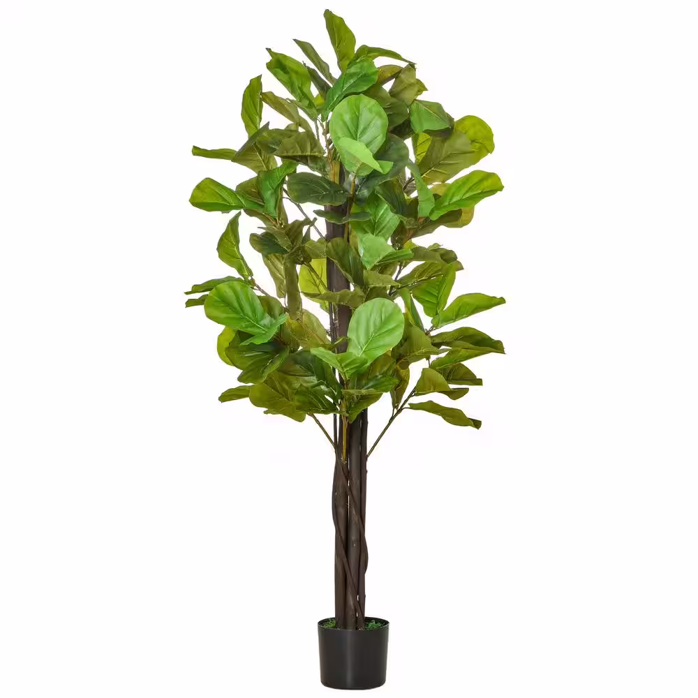 HOMCOM 5 ft. Green Artificial Fiddle Leaf Fig Tree in Pot