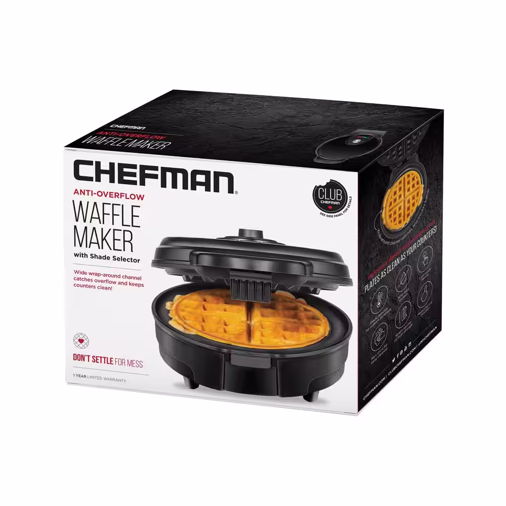 Chefman Anti-Overflow Stainless Steel Belgian Waffle Maker