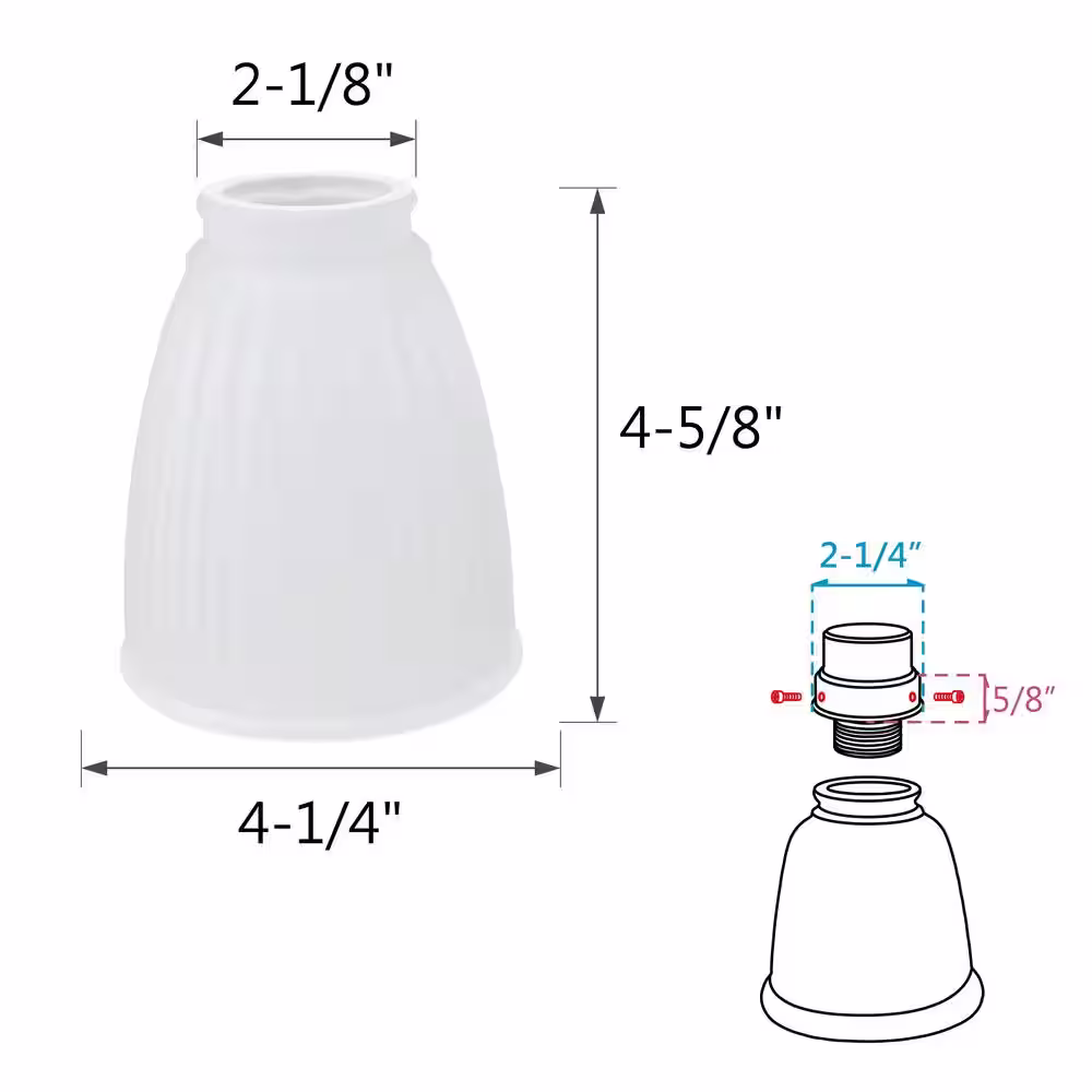 None 4-5/8 in. Frosted Ribbed Bell Ceiling Fan Replacement Glass Shade (4-Pack)
