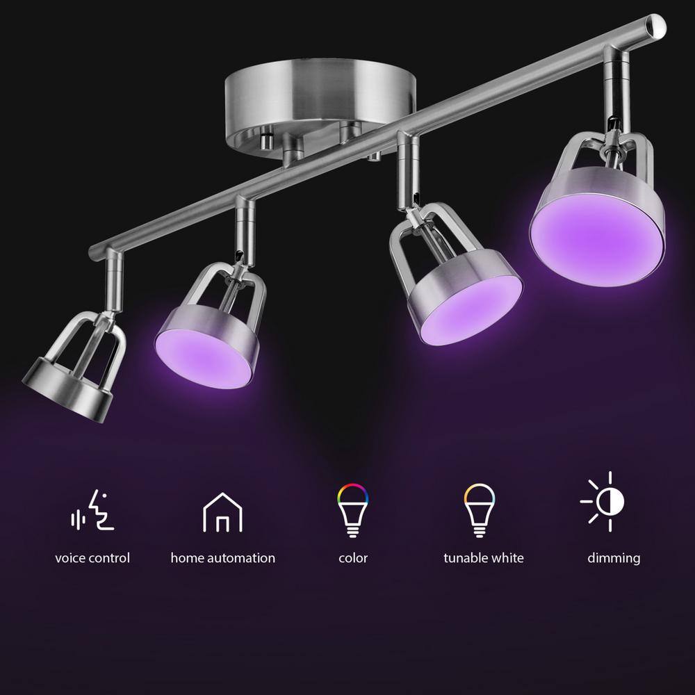 Globe Electric 2 ft. Wi-Fi Smart Brushed Nickel Color Changing Tunable White LED Integrated Track Lighting Kit, No Hub Required