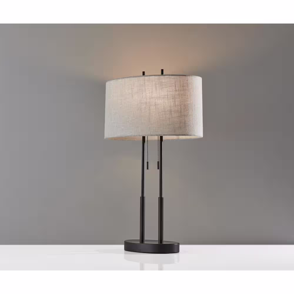 Adesso Duet 27 in. Antique Bronze Table Lamp