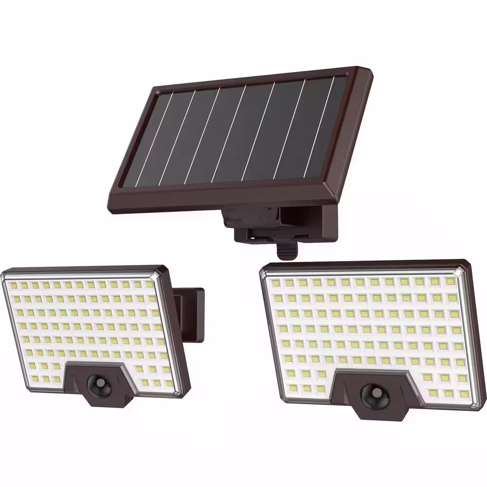 Pinegreen Lighting 2-Head 8-Watt Motion Activated 1000 Lumen LED Brown Solar Outdoor Area Light