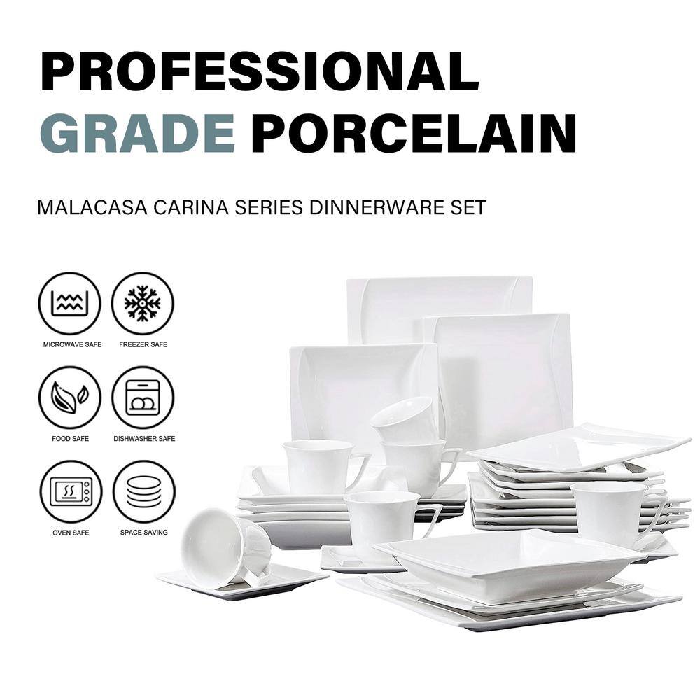 MALACASA Carina 30-Piece Casual Ivory White Porcelain Dinnerware Set (Service for 6)