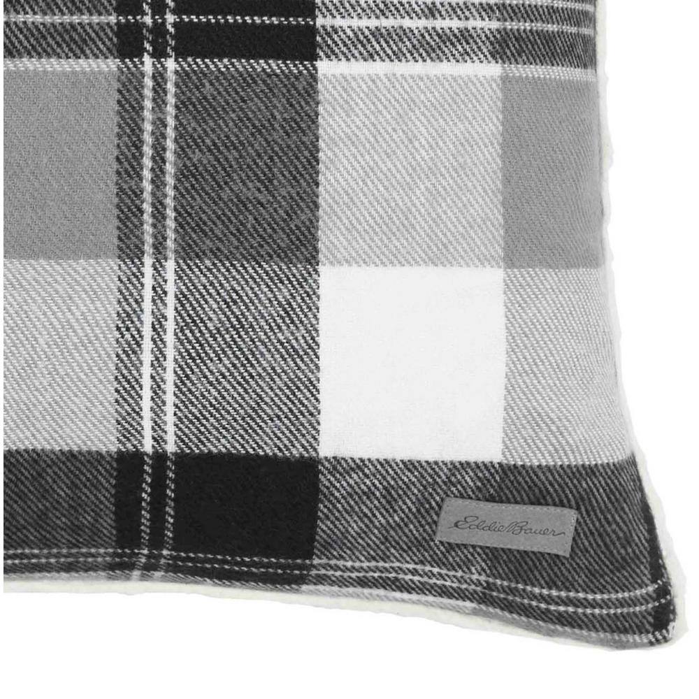 EDDIE BAUER Lodge Grey 1-Piece 20 in. x 20 in. Plush Throw Pillow