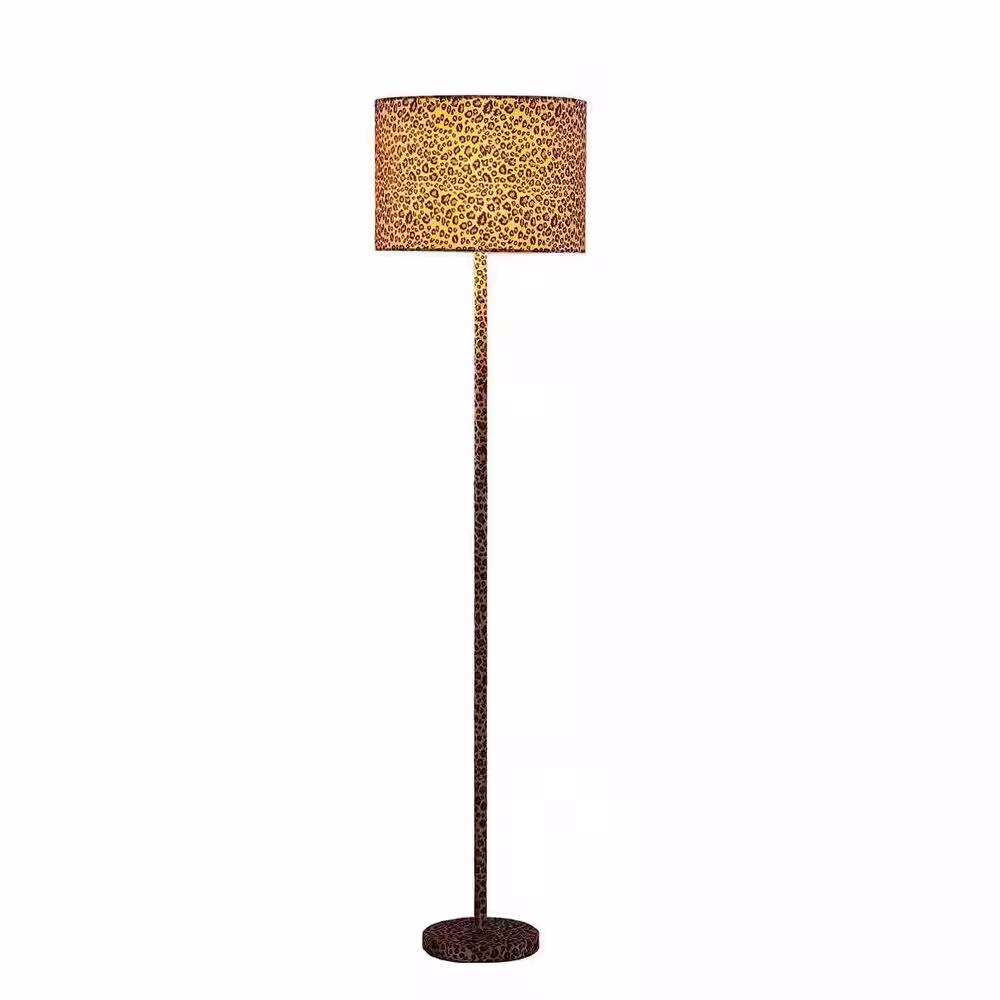 ORE International 59 in. Faux Suede Leopard Print Floor Lamp