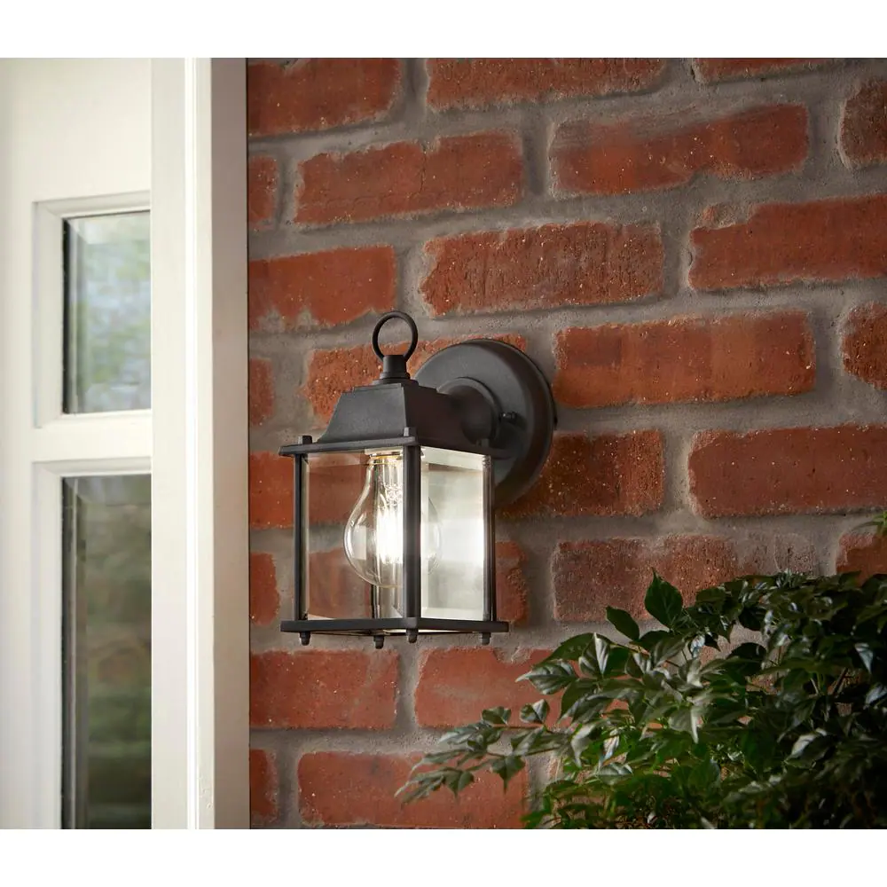 Hampton Bay 8.5 in. Black Decorative Outdoor Coach Wall Lantern Sconce Light with Clear Glass Shade