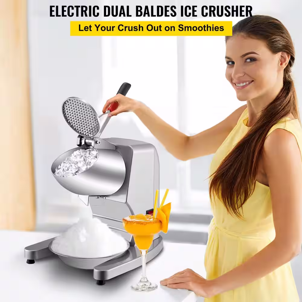 VEVOR 150 oz. Capacity Electric Ice Shaver Crusher 1450 RPM Snow Cone Machine 210 LB/H Silver Shaved Ice Machine, 300 W