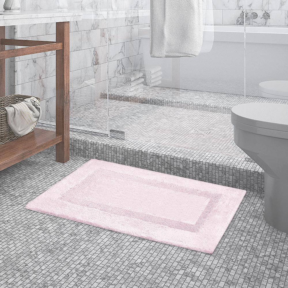 None Blush 21 in. x 34 in. Inset Border Cotton Bath Mat