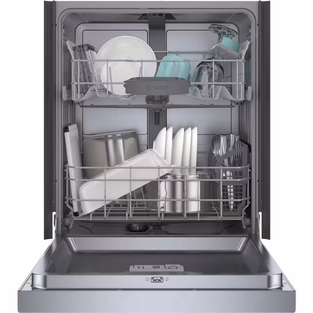 Bosch 100 Series 24 in. Stainless Steel Front Control Tall Tub Dishwasher with Hybrid Stainless Steel Tub, 50 dBA