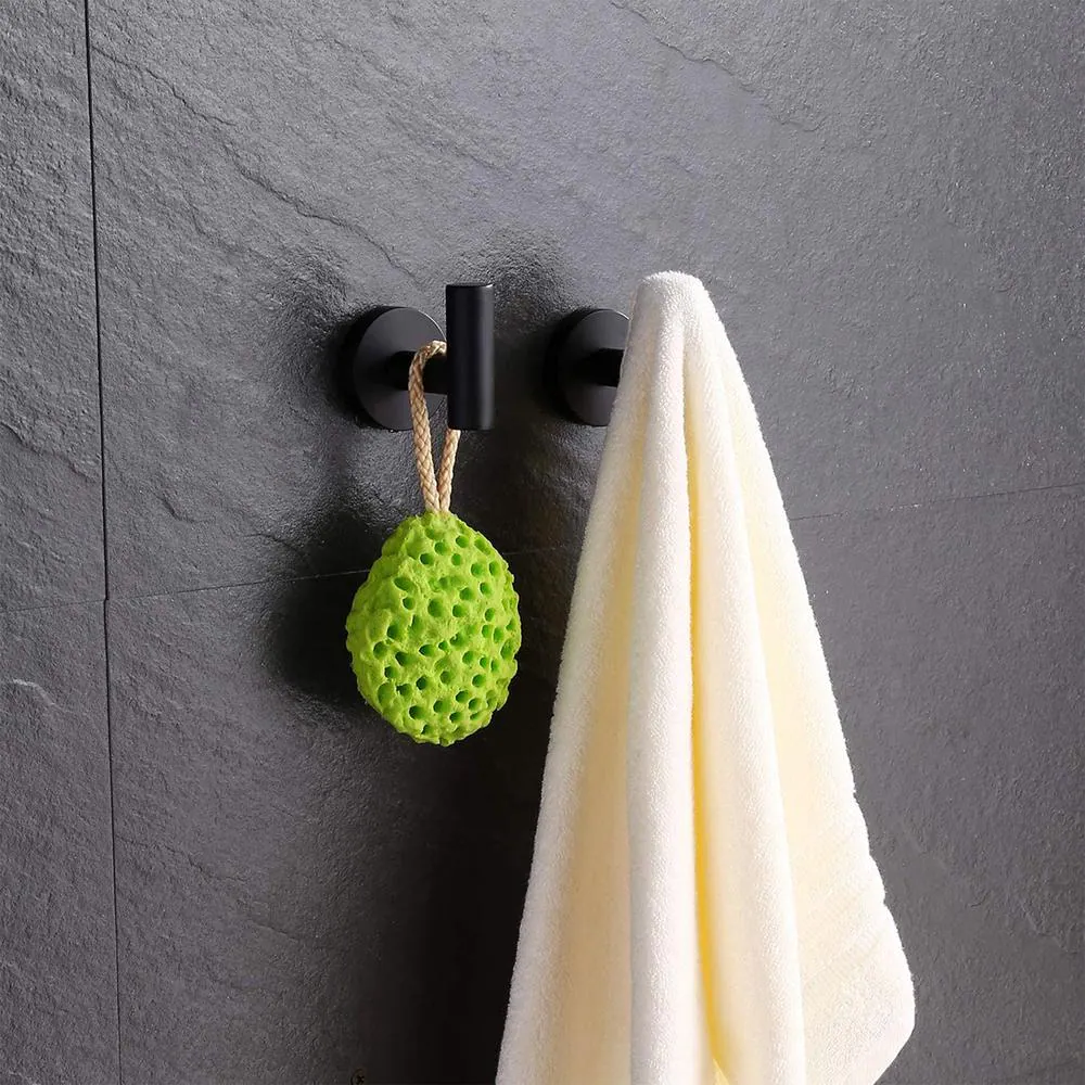 ruiling Round Bathroom Robe Hook and Towel Hook in Stainless Steel Matte Black (2-Pack)
