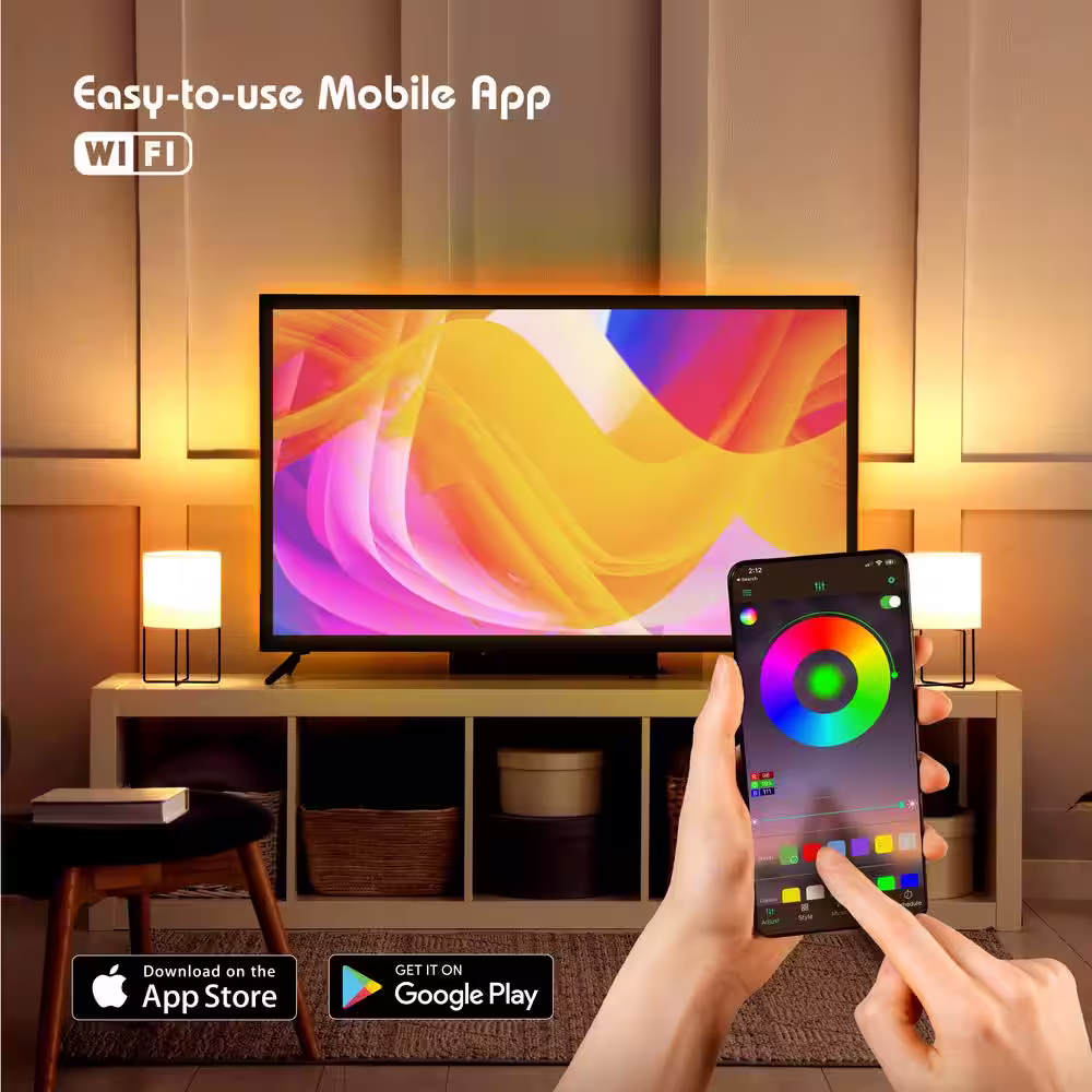 Tzumi Aura LED ColorKit Trio 75-Watt Equivalent A21 Dimmable Multi-Color and LED Light Strip 6500K (2-Pack)