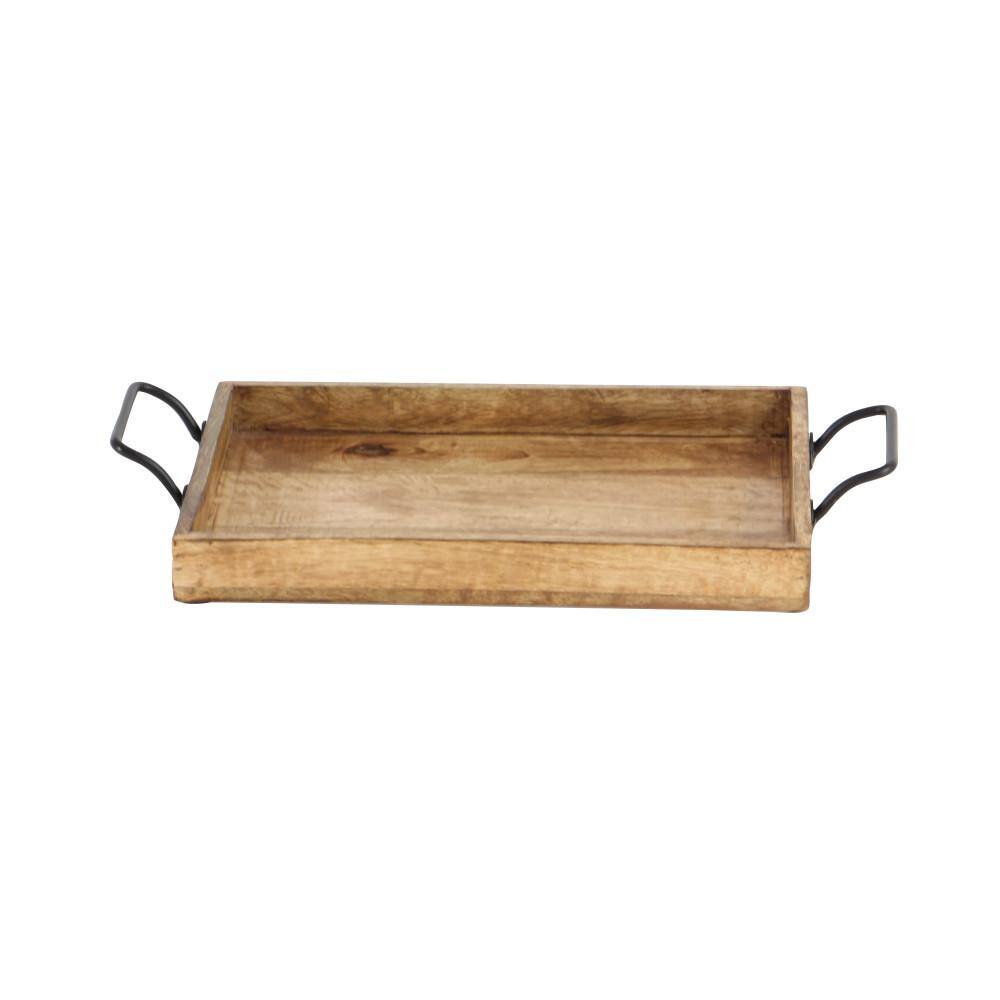 Litton Lane Brown Mango Wood Decorative Tray with Slot Handles (Set of 3)