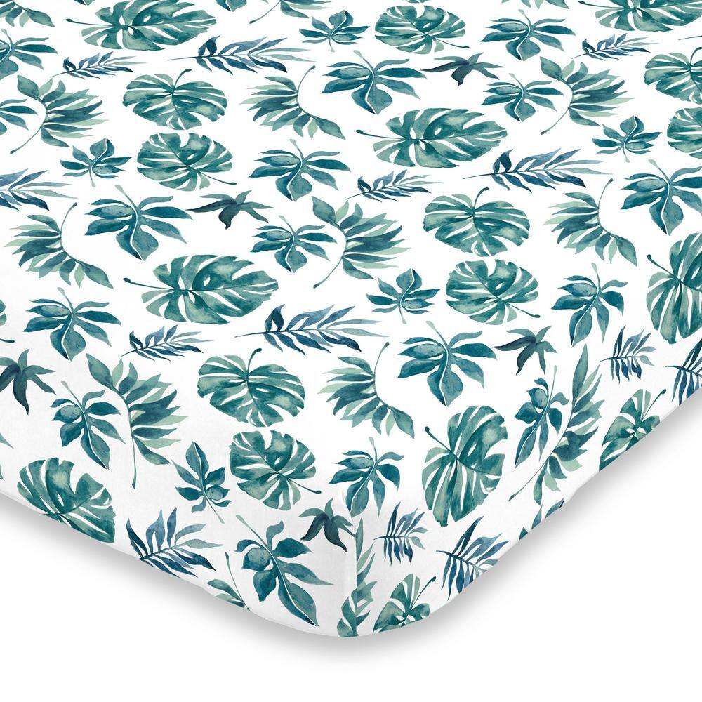 NoJo Super Soft Green and White Palm Leaf Polyester Nursery Crib Fitted Sheet