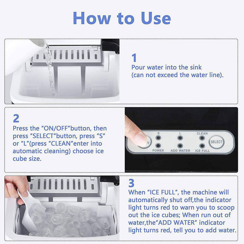 None Portable Ice Maker 9-Cubes ready in 9-Min/26 lbs. Per 24-Hours with 2-Optional Ice Cube Sizes