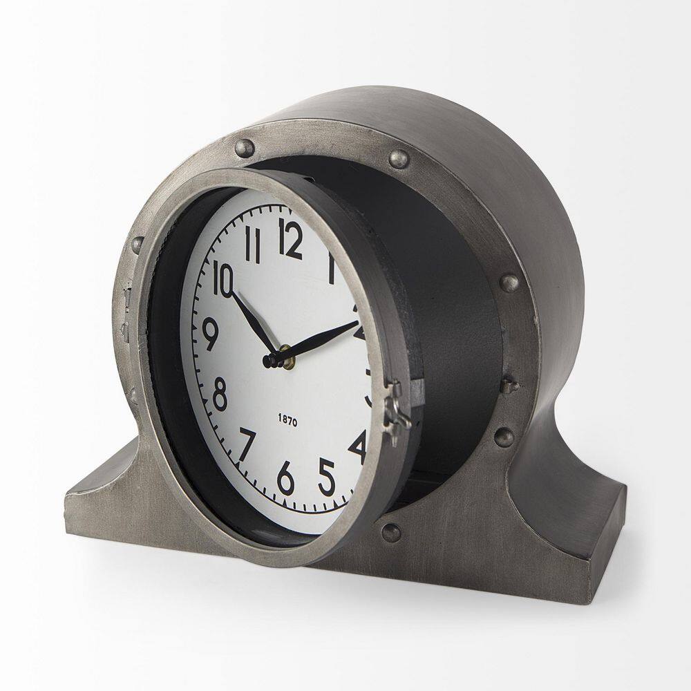 Mercana Camden Gray Distressed Metal Porthole Table Clock