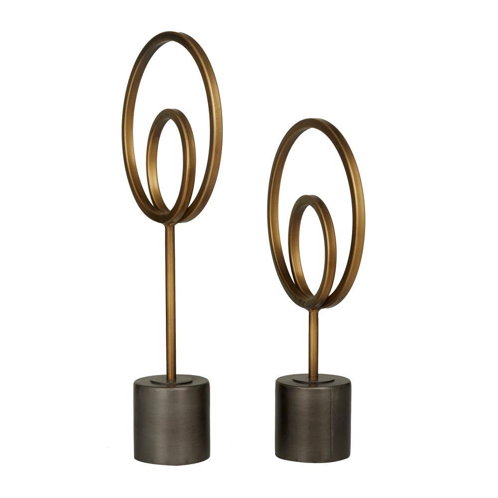 Novogratz Gold Metal Circle Geometric Sculpture with Black Base (Set of 2)