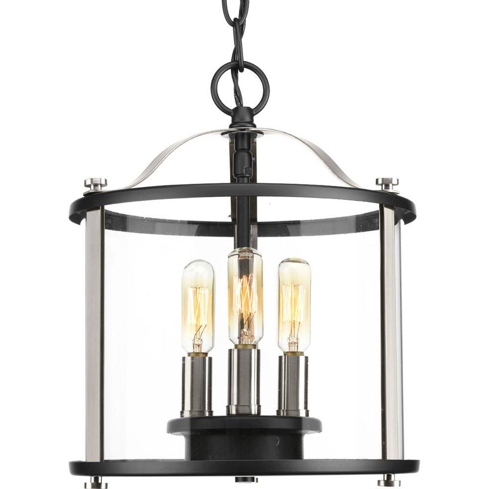 Progress Lighting Squire Collection 3-Light Matte Black Clear Glass New Traditional Outdoor Hanging Lantern Light