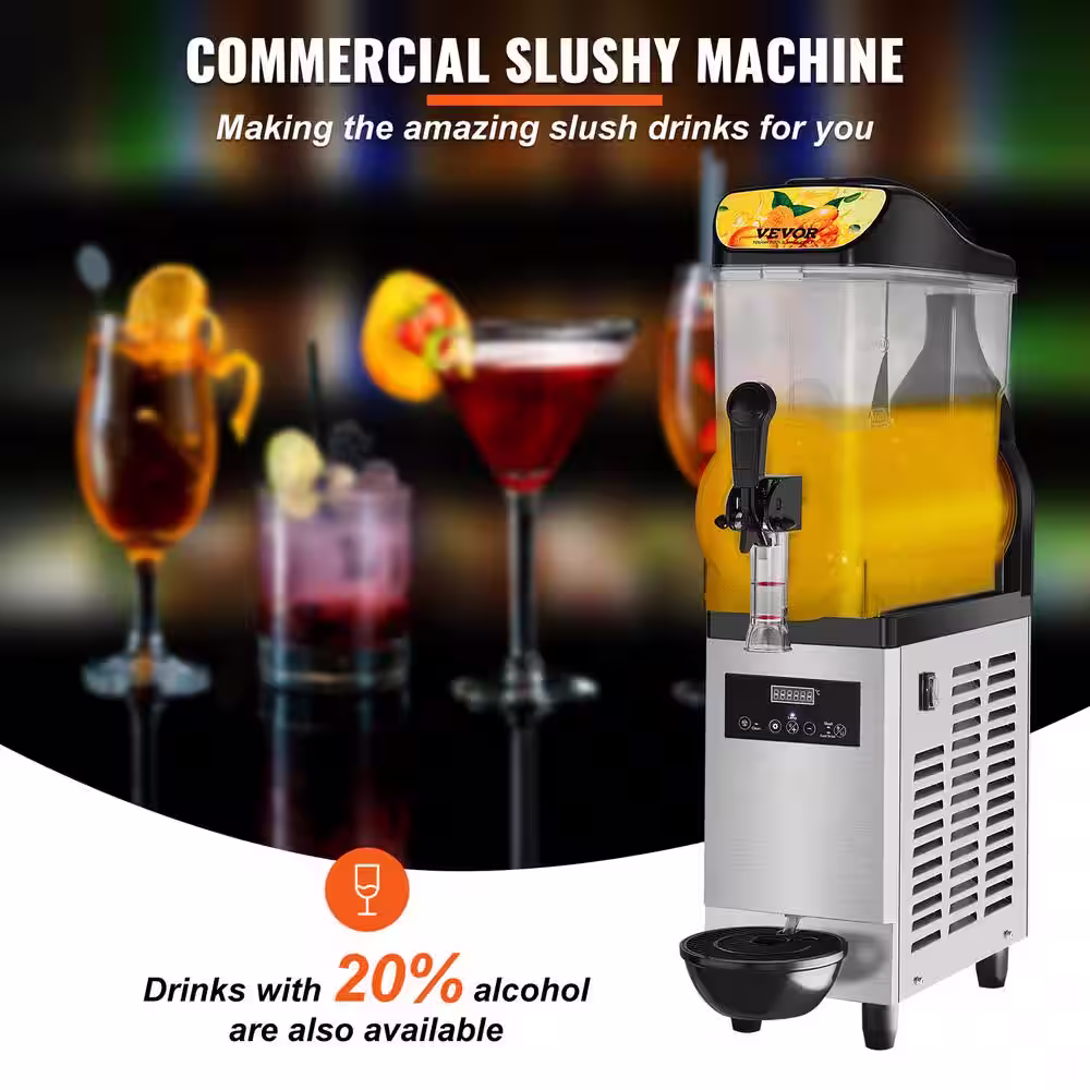 VEVOR 405 oz. Commercial Slushy Machine Margarita Smoothie Frozen Drink 500W Stainless Steel Snow Cone Machine