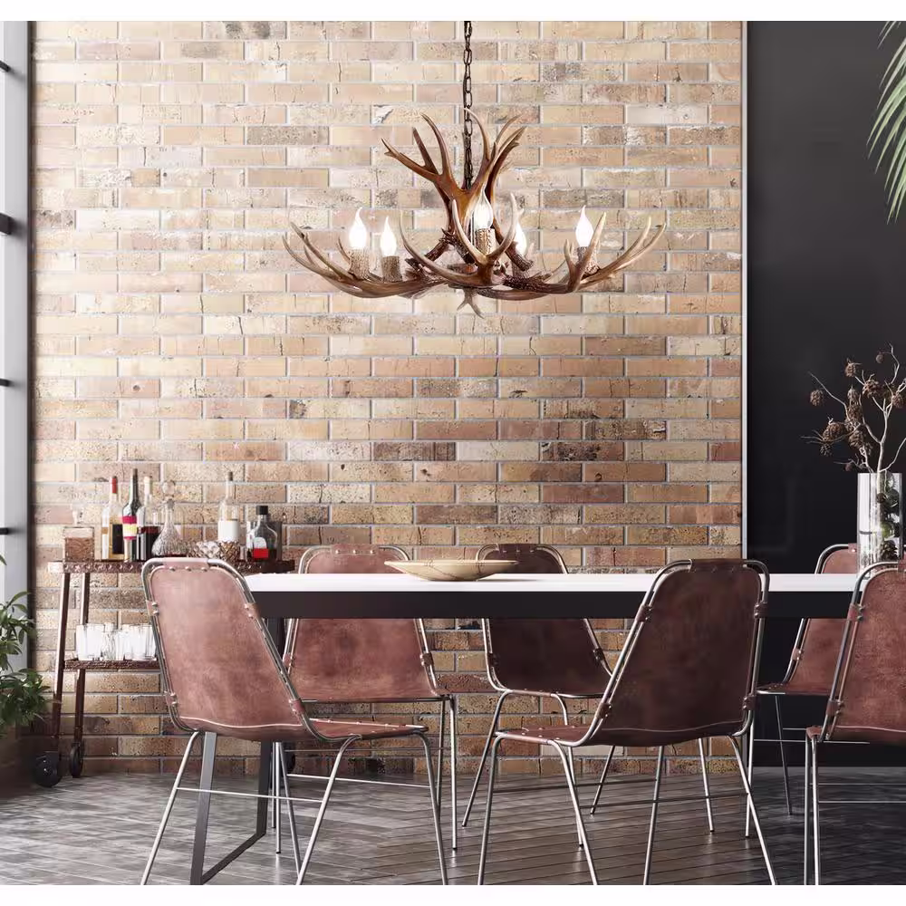 JONATHAN Y Eldora 30 in. Adjustable Resin Antler 5-Light Brown LED Chandelier