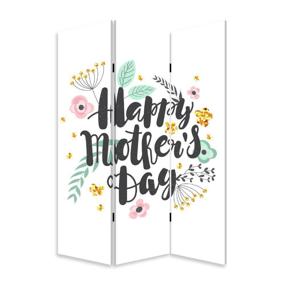 Benjara 72 in. White and Black Painted Mothers Day 3-Panel Canvas Room Divider