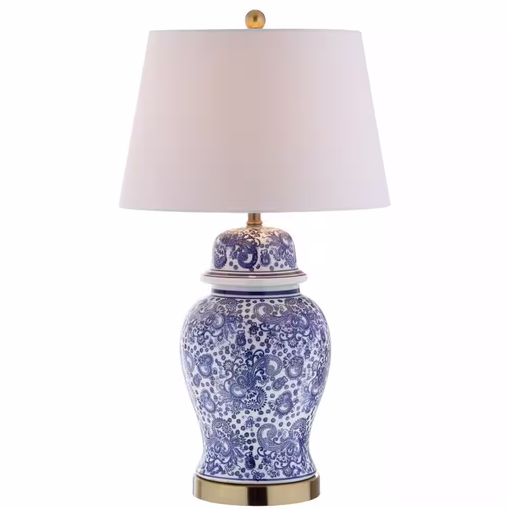 JONATHAN Y Ellis 29.5 in. H Ceramic Table Lamp, Blue/White