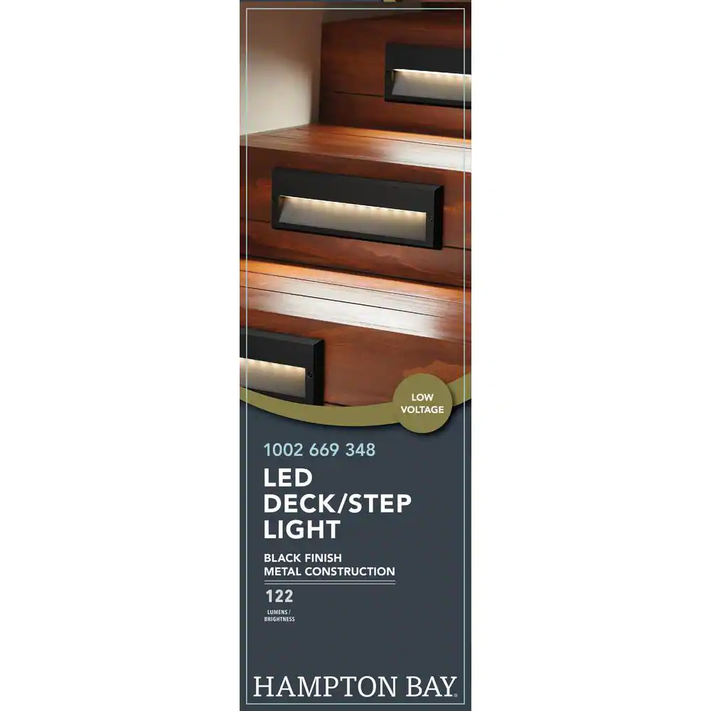 Hampton Bay 122-Lumen 10.6 in. Low Voltage Black Integrated LED Deck Light