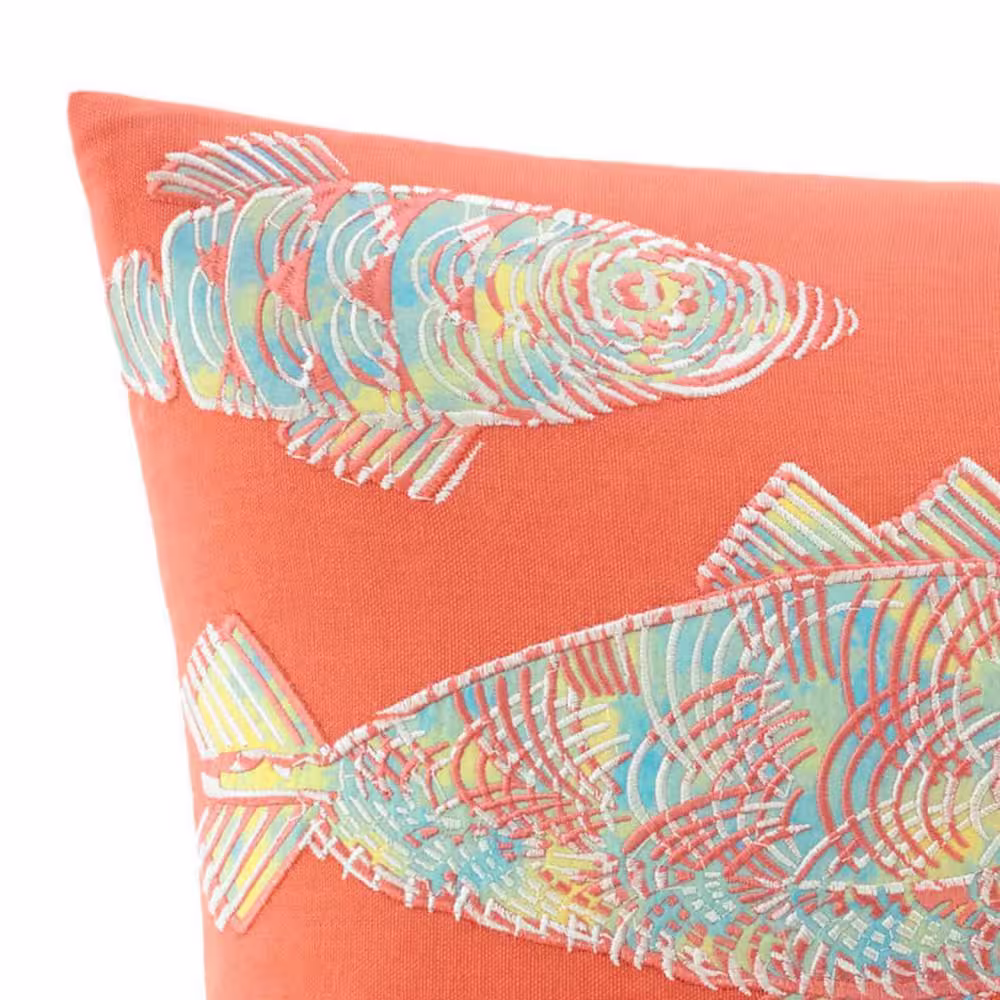 Tommy Bahama Batic Fish 1-Piece Orange Cotton 20 X 20 Decorative Pillow