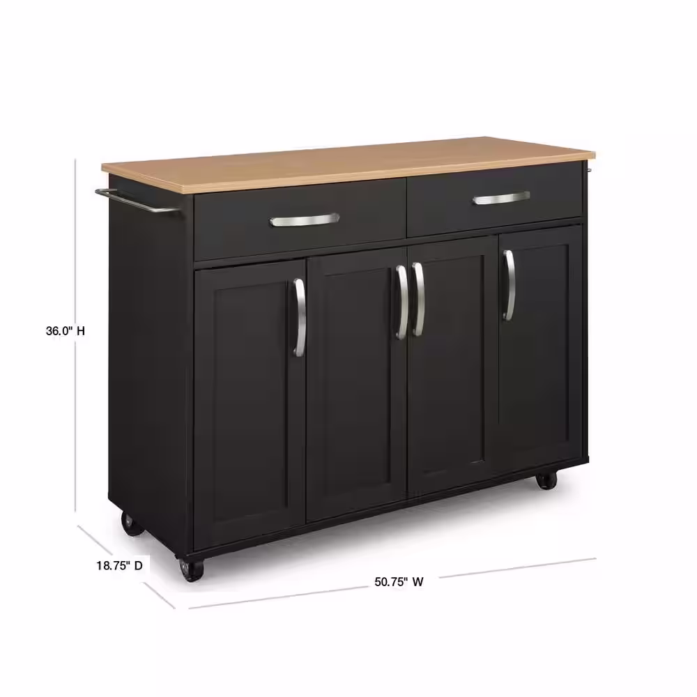 HOMESTYLES Brookshire Black Kitchen Cart with Natural Wood Top