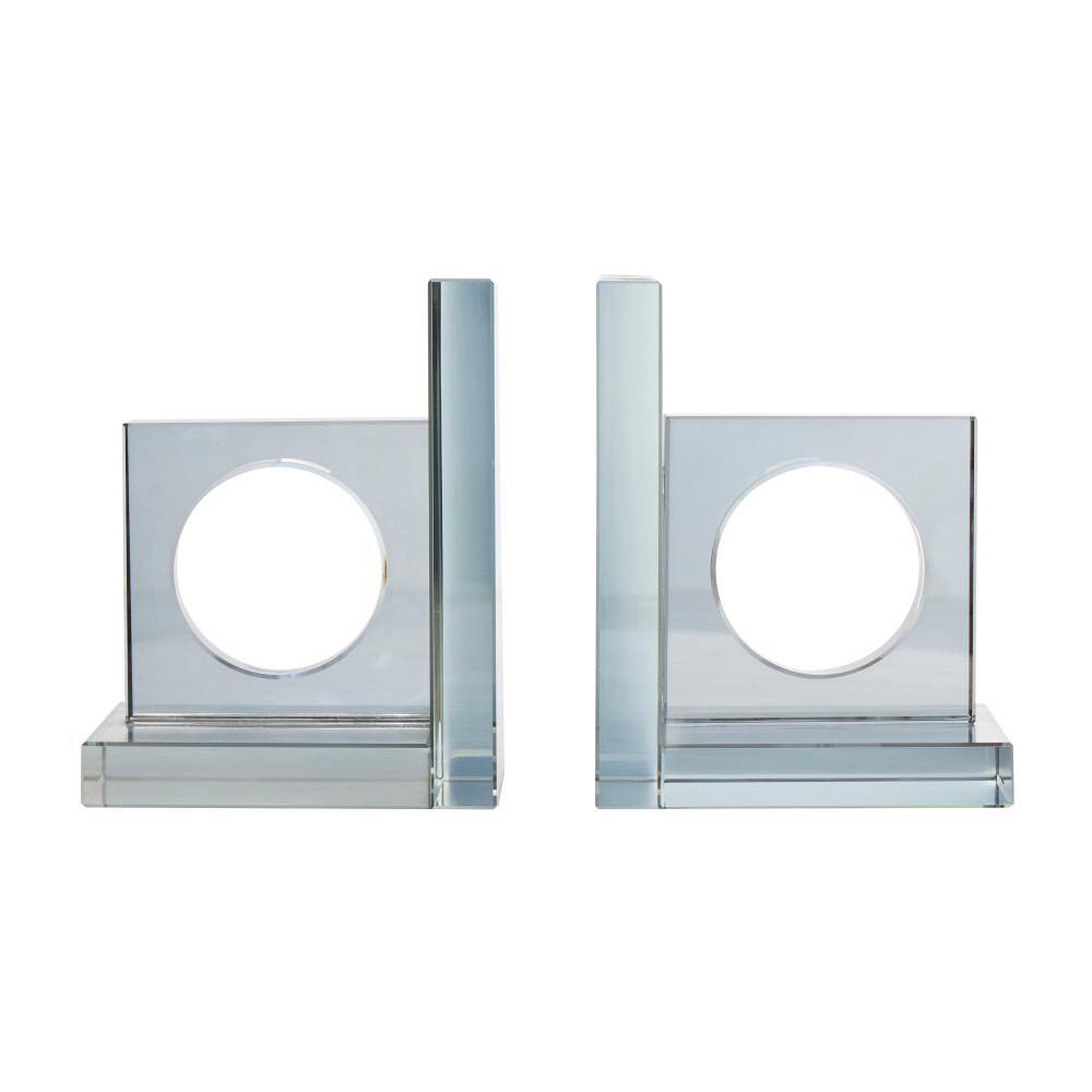 Litton Lane Silver Crystal Square Geometric Bookends with Circle Cut Outs (Set of 2)
