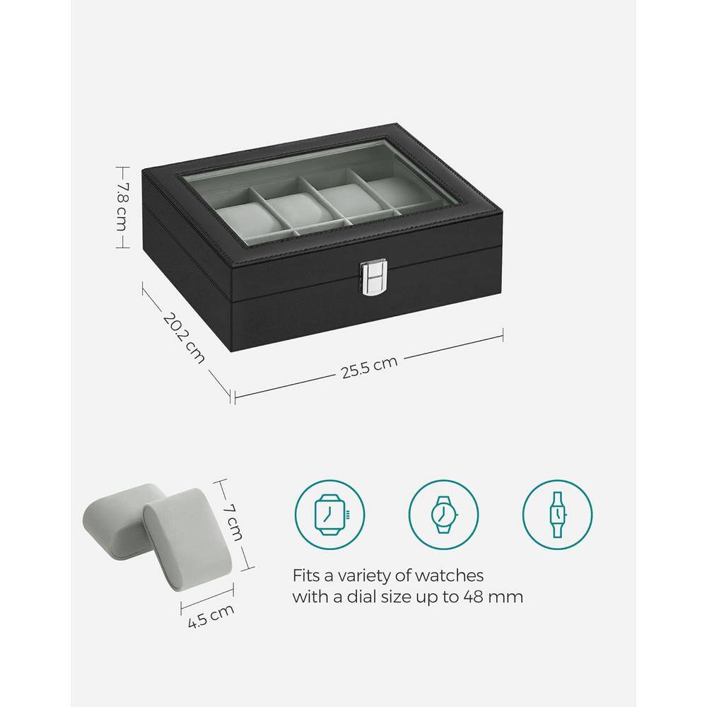 SONGMICS Watch Box with 10 Slots, Grey