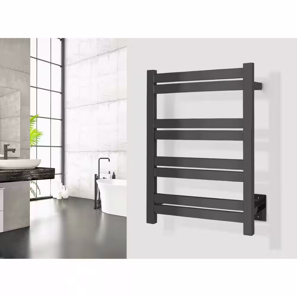 WarmlyYours Classic Maple 8-Bar Electric Hardwired Towel Warmer in Matte Black