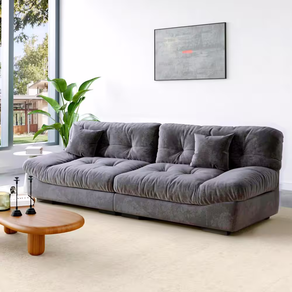 Magic Home 105 in. Anti Cat Scratch Fabric Minimalist Armless 3-Seats Leisure Lazy Sofa Room Furniture Couch for Apartment, Gray