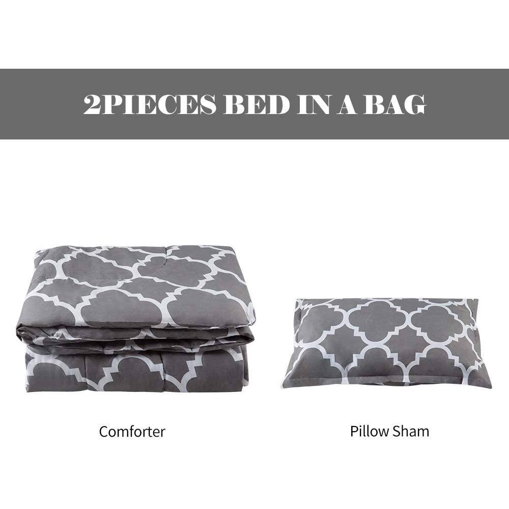 Shatex 2-Pieces Gray Geometric Printed Polyester Twin Bedding Comforter Sets