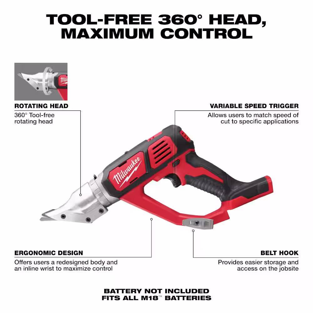 Milwaukee M18 18-Volt Lithium-Ion Cordless 18-Gauge Double Cut Metal Shear w/5.0 ah Battery