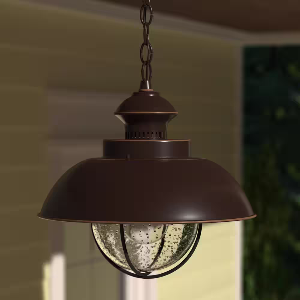 VAXCEL Harwich 1-Light Bronze Coastal Outdoor Barn Dome Pendant Clear Glass