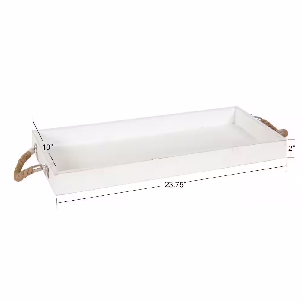 Kate and Laurel Bayville 23.75 in. W Rectangle White Wood Decorative Tray
