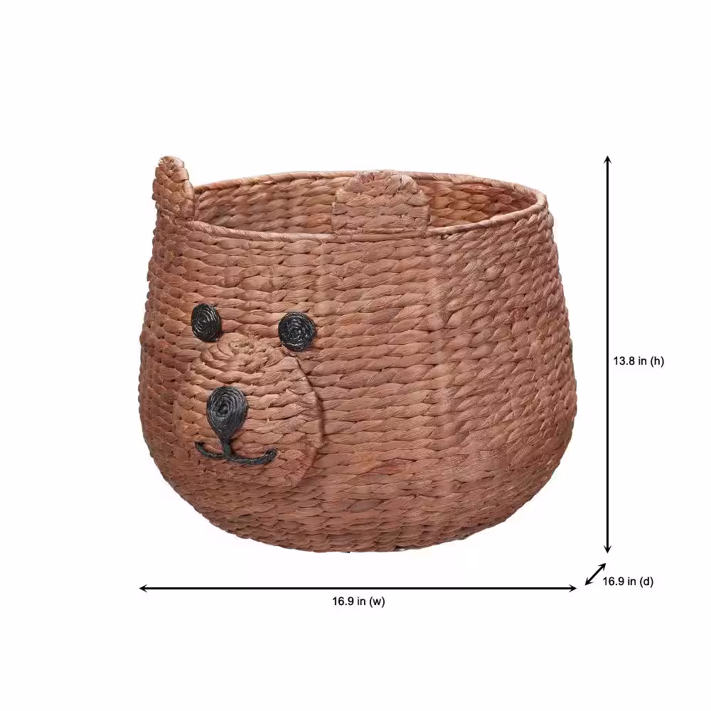 StyleWell Kids Brown Teddy Bear Water Hyacinth Woven Decorative Basket