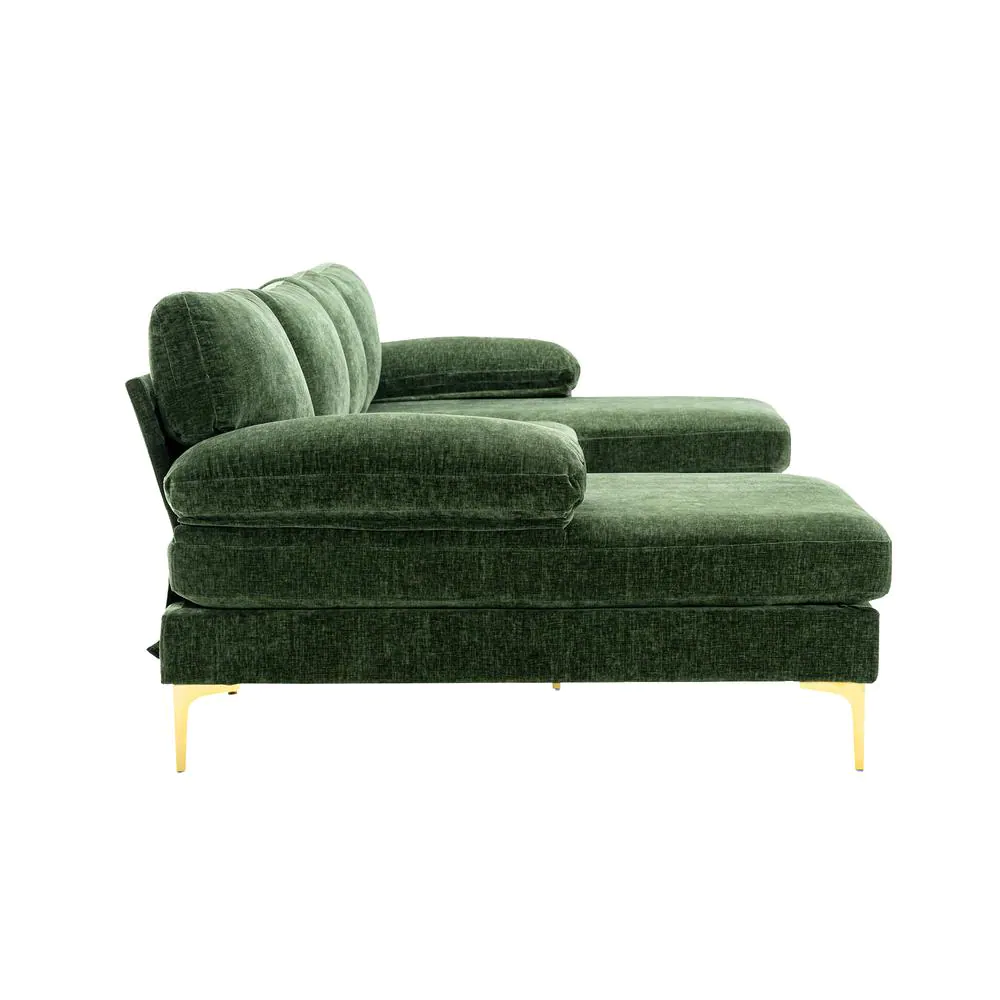 HOMEFUN 110 in W Green 4-piece U Shaped Fabric Modern Sectional Sofa with 2 Arms and Golden Metal Legs