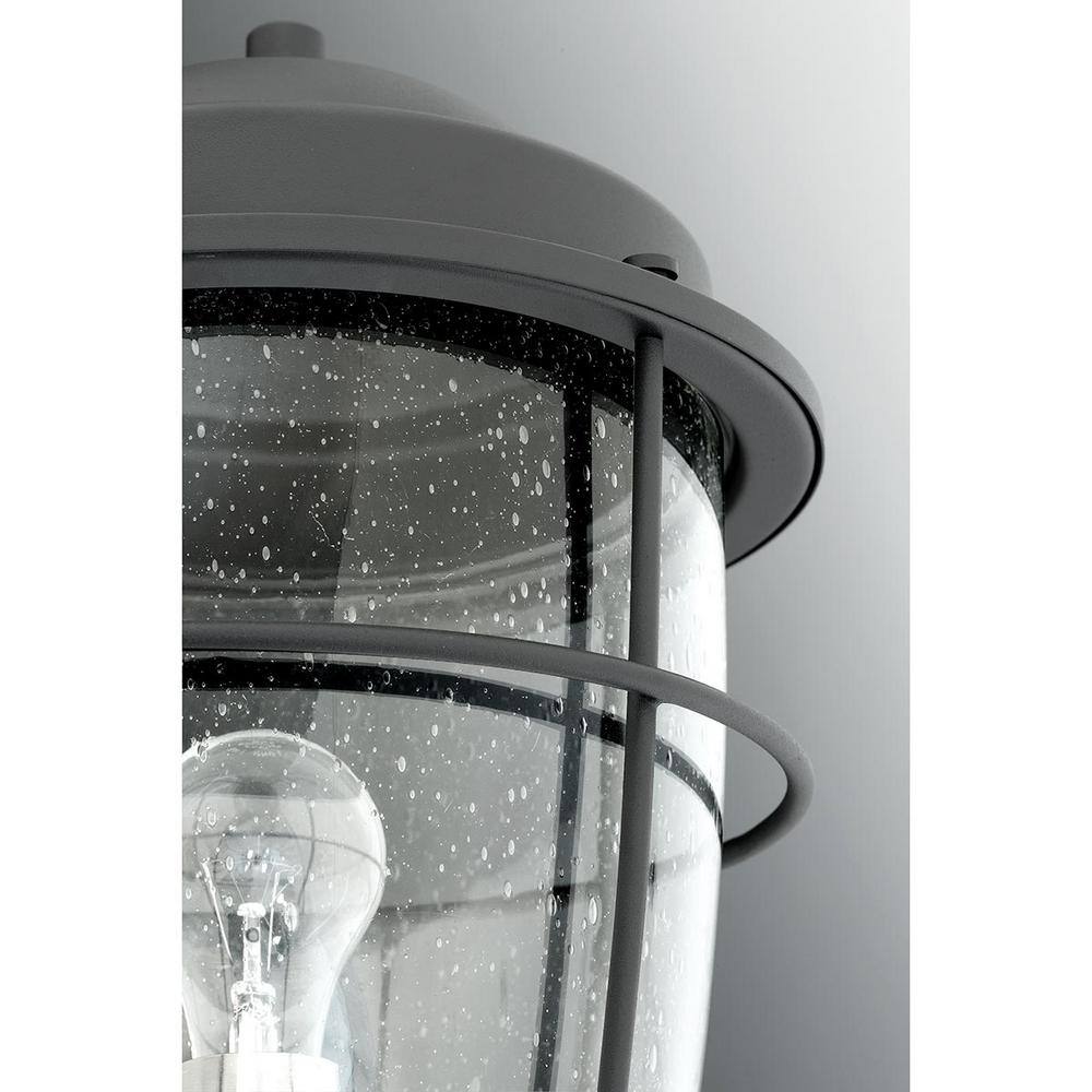 Progress Lighting Holcombe Collection 1-Light Textured Black Clear Seeded Glass Farmhouse Outdoor Hanging Lantern Light