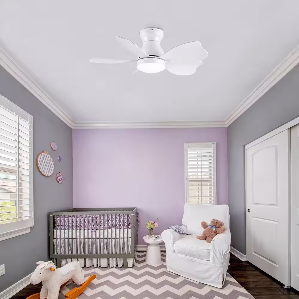 None 30 in. Indoor Low Profile Integrated LED Light White Kids Ceiling Fan with Reversible Motor and Remote for Bedroom