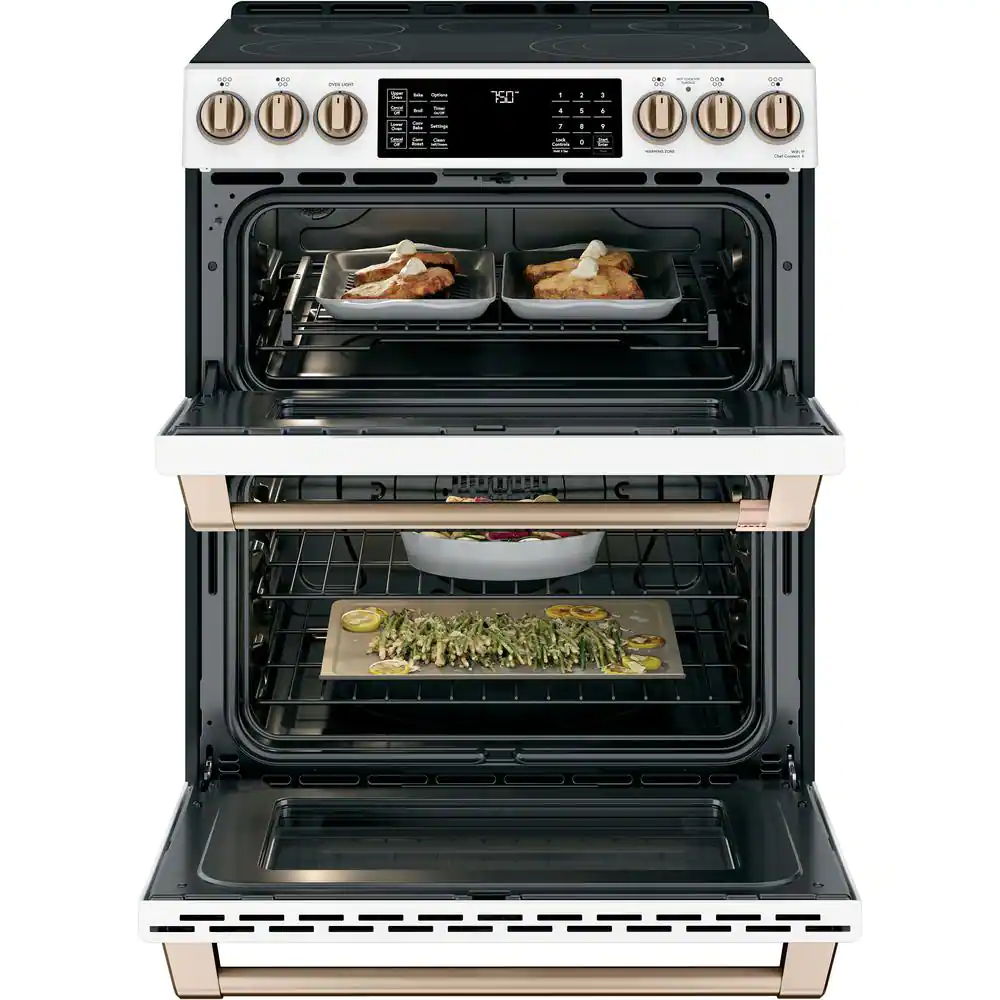 Cafe 30 in. 6.7 cu. ft. Smart Slide-In Electric Range in Matte White with True Convection, Air Fry