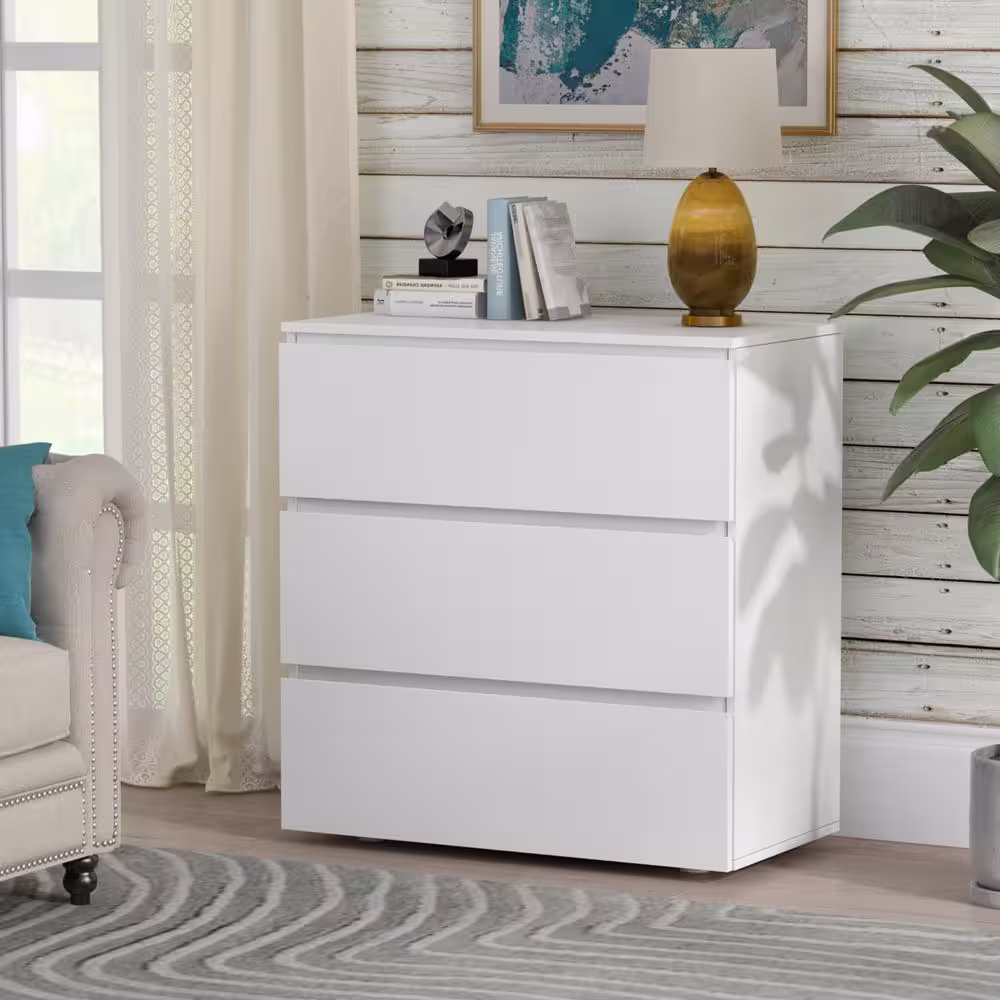 FUFU&GAGA 3-Drawer White Wood Chest of Drawers Bedside Table Storage Dresser Freestanding Cabinet 30 in. W x 32 in. H x 16 in. D