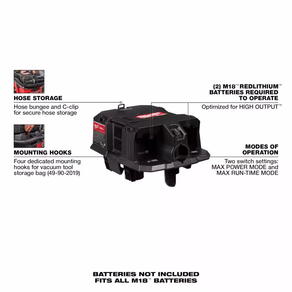 Milwaukee M18 FUEL Wet/Dry Vacuum DUAL-BATTERY Cordless Motor Head For Milwaukee Wet/Dry Shop Vacuums