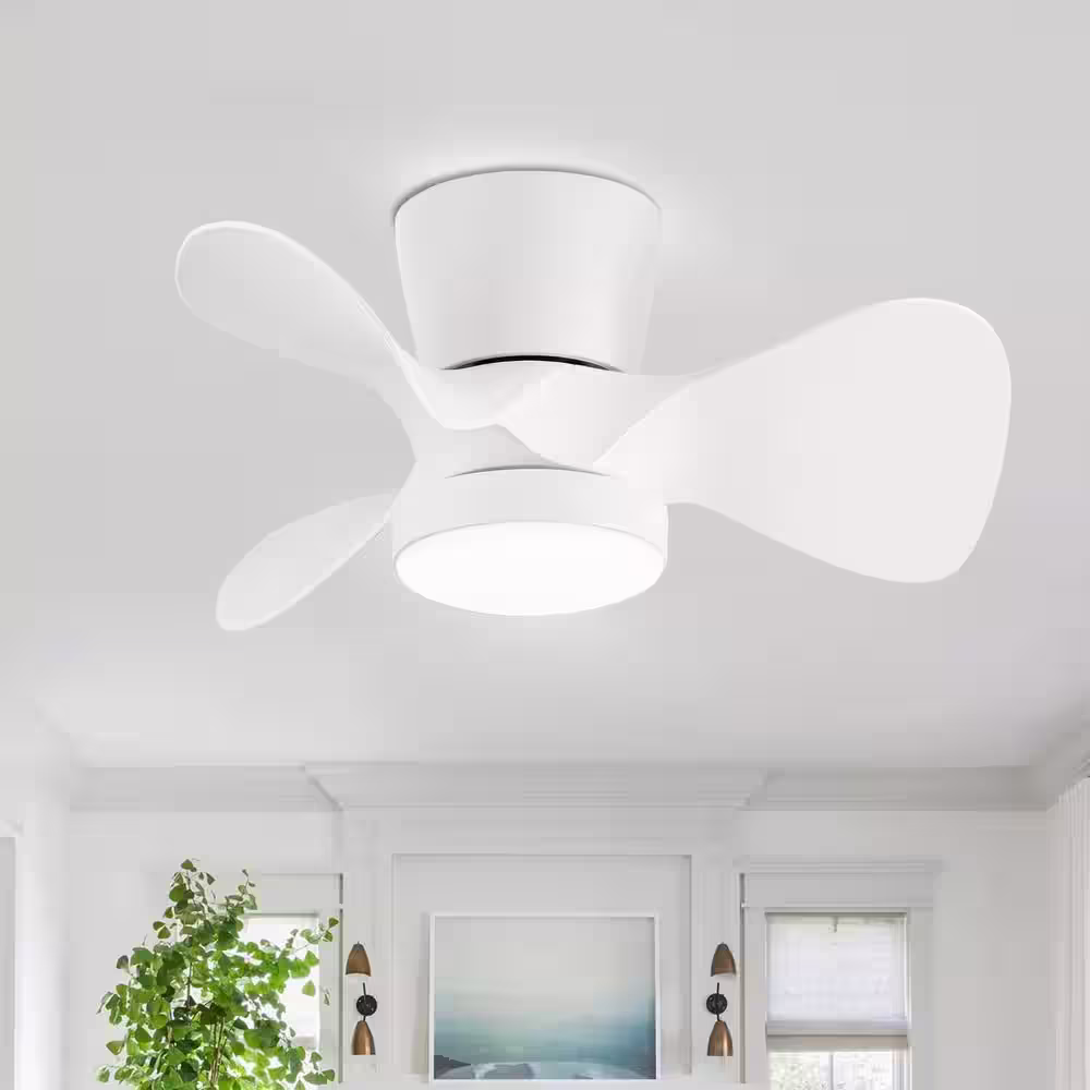None Spacesaver 22 in. Integrated LED Indoor White Ceiling Fans with Light and Remote Control Included